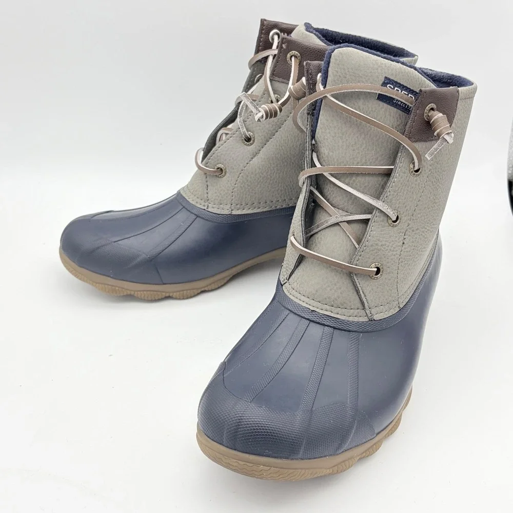Sperry Saltwater Duck‎ Boots Womens 9 Navy Grey Waterproof Leather Boots Utility